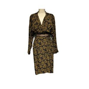 Vintage Ellen Tracy Paisley Wrap Dress 100% Silk